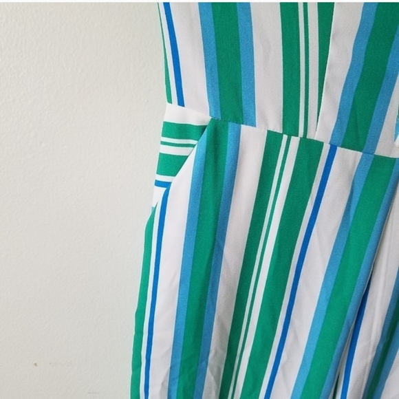 Beautiful  Green, Blue & White Stripe Jumpsuit - Picture 3 of 5